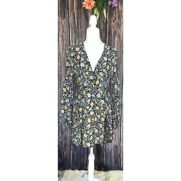 Forever 21 Blue and Yellow Paisley Floral Dress (Med) - Picture 1 of 6